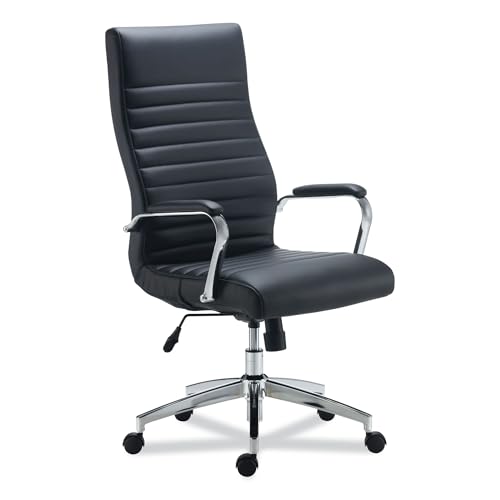 Alera ALERA EDDLESTON Leather Manager Chair, Supports UP to 275 LB, Black SEAT/Back, Chrome Base
