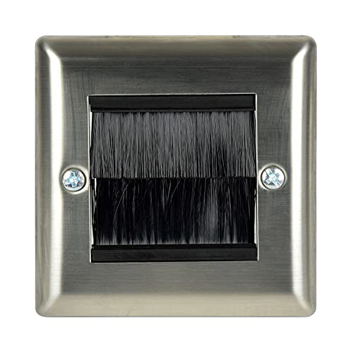 Placa de pared de cepillo Ex-Pro pasacables plateado para enchufes y tomas de corriente 3
