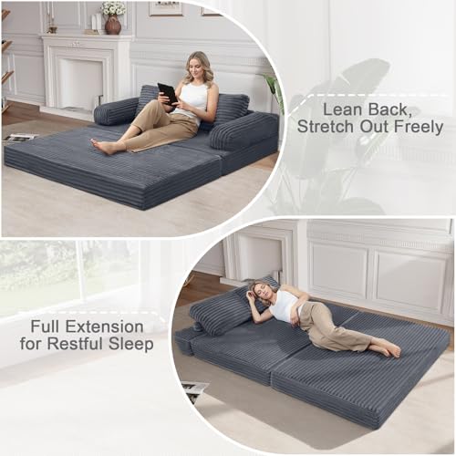 Colchón plegable con almohadas estilo sofá cama de pana 5