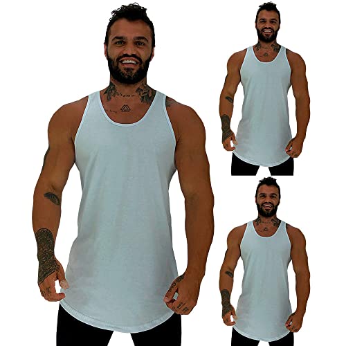 Kit 3 Regatas Longline Masculina Cavada MXD Conceito Treino Academia Musculação Sem Estampas Lisa (G