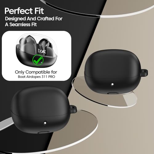 Image of Sounce Soft Silicone Protective Case Cover, Boat Airdopes Plus 311 (2025 Launch) Shockproof, Scratch-Resistant, Dustproof Earbuds Case with Keychain Clip, Easy Portability, (Black)