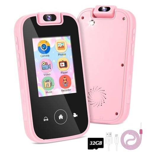 MAVREC Kids Smart Phone for Girls 3 4 5 6 Year Old, 180° Rotatable Camera Kids Phone Toys with 32GB SD Card, MP3 Music Player, Toddler Birthday Gifts Touchscreen Play Phone for Girs 3-8 Year Old, Pink
