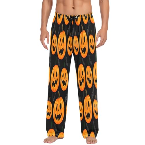Qilmy Halloween Pumpkins Men's Cotton Pajama Pants, Lightweight Lounge Sleepwear with Drawstring and Pocket2