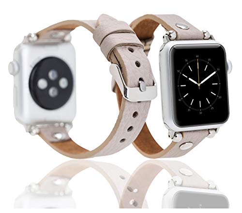 BAYELON Full Grain Leather Watch Bands, Compatible with iWatch Band 38-40-41mm / 42-44-45mm For iWatch Series SE-7-6-5-4-3-2-1 - Replaceable Wrist Strap (Floater Grey, 38-40-41mm)