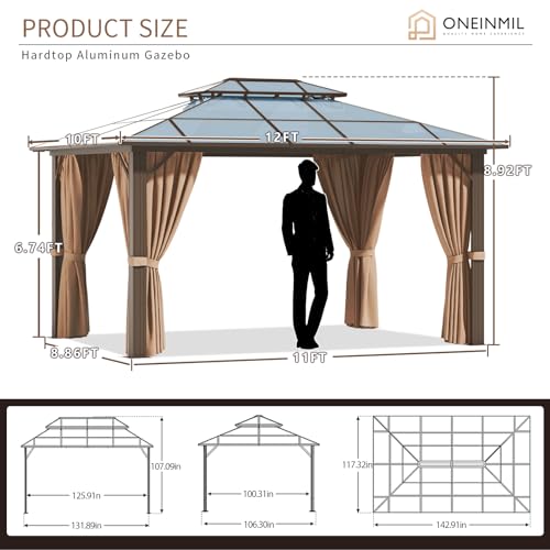 Oneinmil 30036BR 10X12Ft Outdoor Polycarbonate Gazebo, Heavy Duty Double Roof Hardtop Gazebo thumb #1