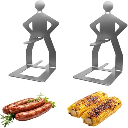 Wutobang 2 PCS Funny BBQ Stand Man Hot Dog Holder-Reusable Stainless Steel Hotdog and Sausage Stand-Portable Hot Dog Roaster-BBQ Grill Accessories-Ideal for Novelty Party and Camping Gifts (2pc)
