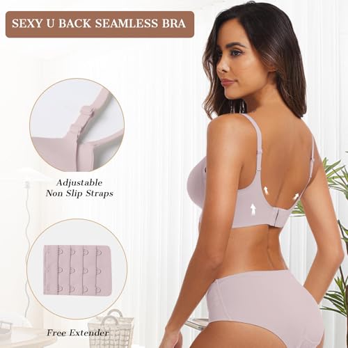 OEAK Womens Wireless Bras Comfortable Push Up Bra No Underwire Bra Full Support Lift Bralette Everyday Seamless Tshirt Bras X-Large Pink3