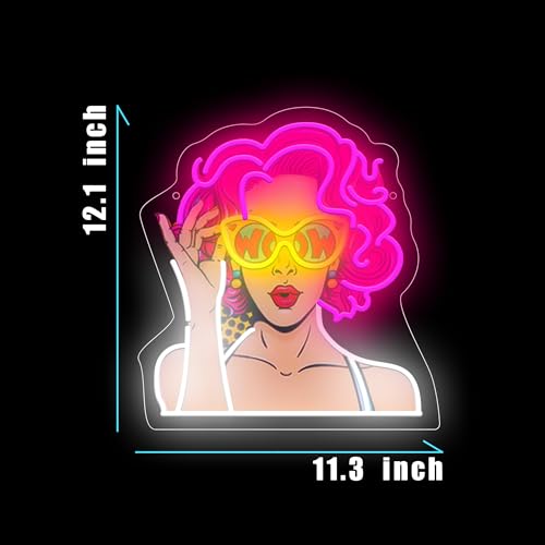 Image of Pop Art Beauty Lady Neon Sign For Wall Decor, Colorful UV Printed Neon Light with Retro Girl Design, LED Artwork for Bar, Bedroom, Game Room, Party Decoration Holiday Birthday Gifts