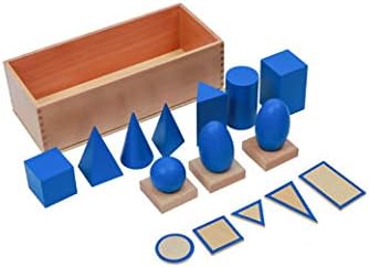 Adena Montessori Geometric Solids with Stand, Bases, and Box Materials Sensorial Educational Tools Preschool Equipment Early Learning Toy | Solid wood, non-toxic. Includes 10 geometric shapes with stands & bases. Builds spatial awareness & sensory skills.