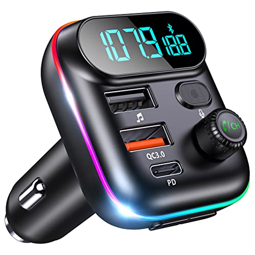 Sebigy Bluetooth Car Adapter, 38W Type-C PD+QC3.0 Bluetooth FM Transmitter with 9 Colors LED Backlight, Wireless MP3 Player Car Kit Supports Stronger Mic/Hands-Free Call/Voice Assistant/U Disk/TF Sebigy Bluetooth Car Adapter, 38W Type-C PD+QC3.0 Bluetooth FM Transmitter with 9 Colors LED Backlight, Wireless MP3 Player Car Kit Supports Stronger Mic/Hands-Free Call/Voice Assistant/U Disk/TF