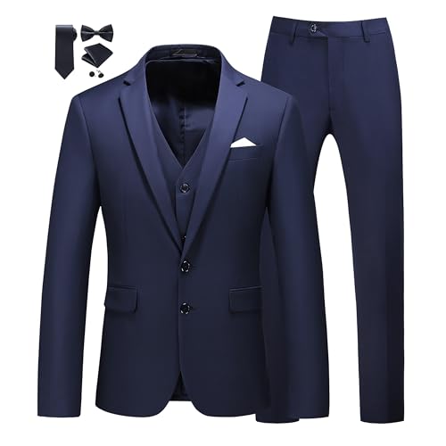 MOGU Mens 3 Piece Suit Slim Fit Pure Color Tuxedos for Wedding Prom