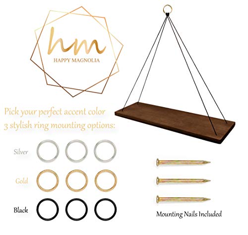 Boho Wall Hanging Shelf - Wood Hanging Shelves For Wall - Farmhouse Rope Shelves For Bedroom Living Room Bathroom - Rustic Wood Shelves - Hanging Plant Shelf - Triangle Floating Shelf (Ring Mount) #TOP5