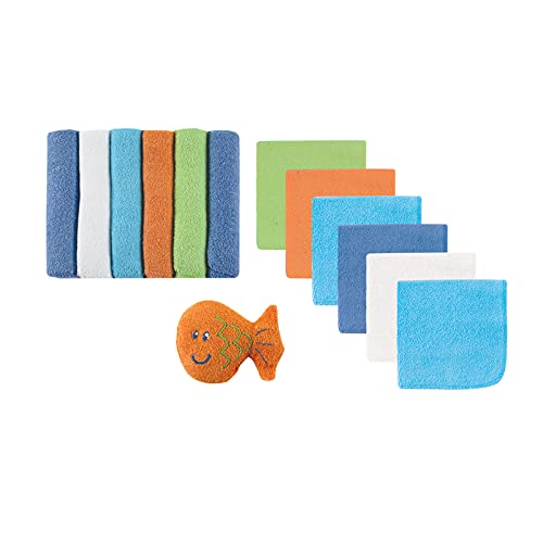 Luvable Friends Unisex Baby Cotton Rich Washcloths, Blue Solid, One Size
