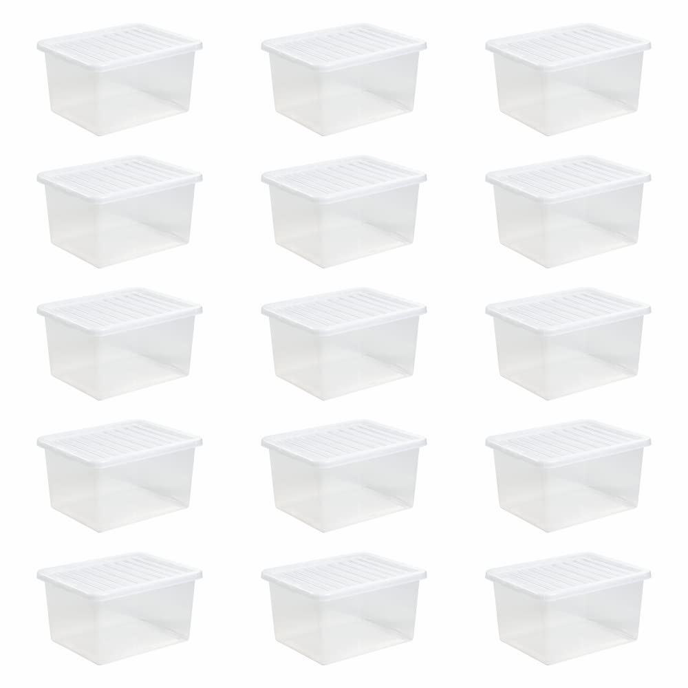Jms We Create Smile Transparent (Set Of 36) 35L Litre Crystal Clear Plastic Large Storage Boxes With Lids Storage Containers Stackable Boxes For Living Room Bedroom Shoes Toys Garage Office Home & Kitchen