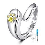 NIFUNAO Anillo de plata de ley con piedra natal para cenizas, mascotas, perros, gatos, recuerdo, piedra natal, joyería conmemorativa de cremación para mujeres, Medium, Plata de ley, Circonita cúbica