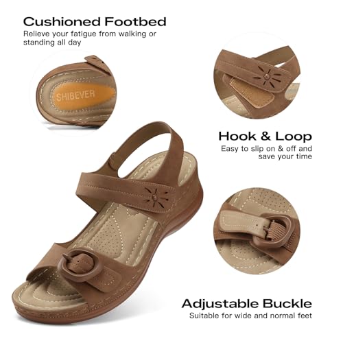 Image of SHIBEVER Wedge Sandals Women Comfortable: Low Heel Wedges Casual Summer | Lightweight All Day Walking Elastic Ankle Strap Open Toe Dressy 2026 Cushioned Womens Shoes