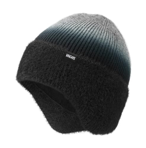 Image of Wmcaps Winter Fleece Line Beanie with Earflap for Men Women, Outdoor Warm Thermal Knitted Hat Stocking Caps