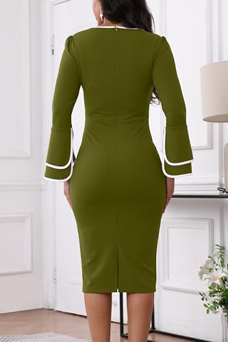 Image of ZonJie Church Dresses for Women Bell Sleeves Business Wear to Work Cocktail Party Pencil Casual Dress