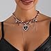 Uarein Silver Plated Heart Pendant Twist Necklace for Women,Vintage Black Cross Red Resin Beaded Choker Necklace Valentine'S Day Goth Party Accessories Gift(Silver)