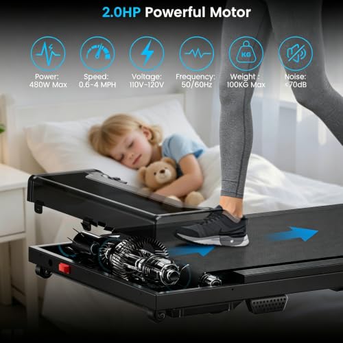 Image of Walking Pad Treadmill for Home - Under Desk Walking and Running with Remote Control Portable Electric Machine Adjustable Slim Compact with 0.6-4.0MPH Modes Max up 265 Lbs for Home Office