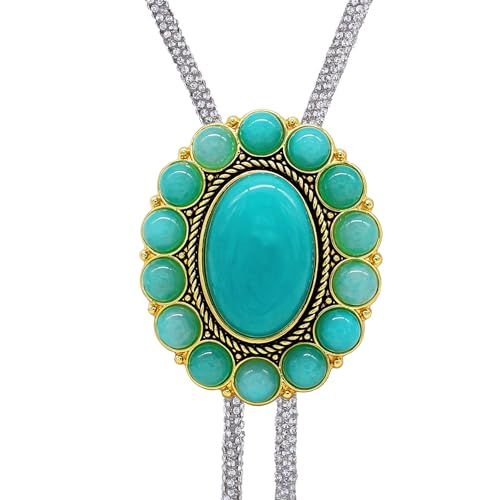 Image of GelConnie Bolo Tie for Men Women Western Cowboy Turquoise Leather Necktie | Natural Stone Bolo Tie Necklace for Women Rodeo Cowboy Leather Necktie Native American Western Cowgirl Ties Adjustable Cord
