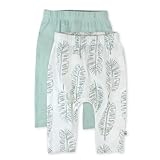 HonestBaby Multipack Harem Pants Roomy Fit Pull on Bottoms 100% Organic Cotton for Infant Baby Boys, Girls, Unisex, 2-Pack Jumbo Leaf Sage, 12 Months