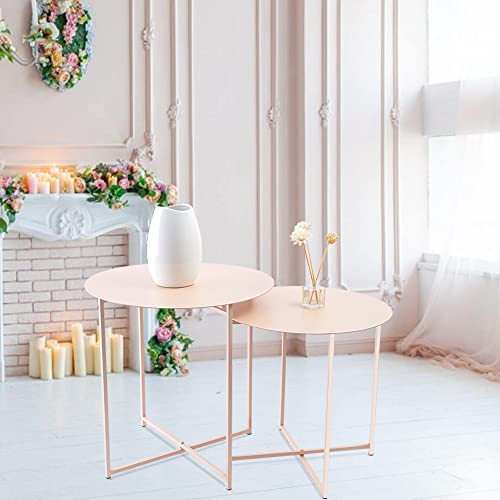 Donosura Nesting End Tables Living Room Set Of 2 Round Metal Table Small Coffee Sofa Nightstand Waterproof Removable Tray Table For Bedroom Balcony Office #TOP24