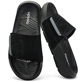 UPSOLO Men's Sandals Adjustable Straps Slides Sandals with Plantar Fasciitis Arch Support Open Toe Slippers Indoor Outdoor Black sport Slides for Men Size 44-45