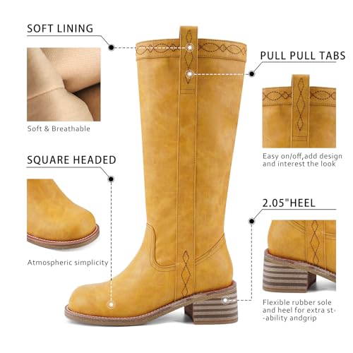 Image of UBWDU Women's Knee High Boots Chunky Block Heel Long Boots Square Toe Low Heel Boots for Women