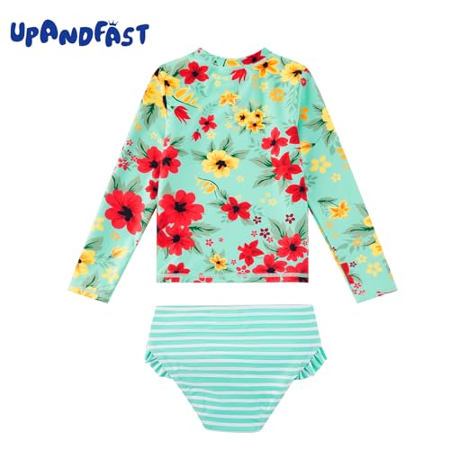 Image of upandfast Girls Rash Guard Set Long Sleeve Two Piece Swimsuit with UPF 50+ Sun Protection for Girls 3-8 Years