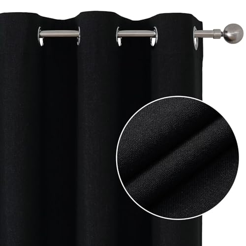Image of Joydeco Blackout Curtains 108 Inches Long, Black Extra Long Curtains for Living Room Bedroom, Total Room Darkening Curtains Grommets Linen Texture Drapes for Windows(52x108 inch, Black)