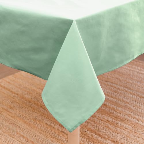 Image of Encasa XO Dining Table Cover Cloth for 4 to 6 Seater | 140x180 cm Cotton Canvas Rectangular Table Cloth | Machine Washable Tablecloth for Indoor & Outdoor Use - Mint Green Solid Color