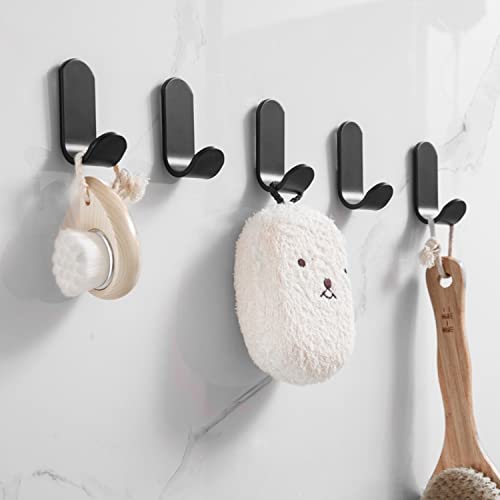 Bathroom Towel Hooks,Coat Hooks Wall Mounted,Over Door Hooks Without Drilling,Aluminum Robe Hooks-Black .（5 Pack） #TOP2