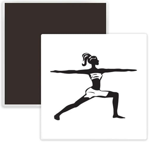 Yoga Girl Keep Healthy Sports Outline Square Ceramics Fridge Magnet Keepsake Memento