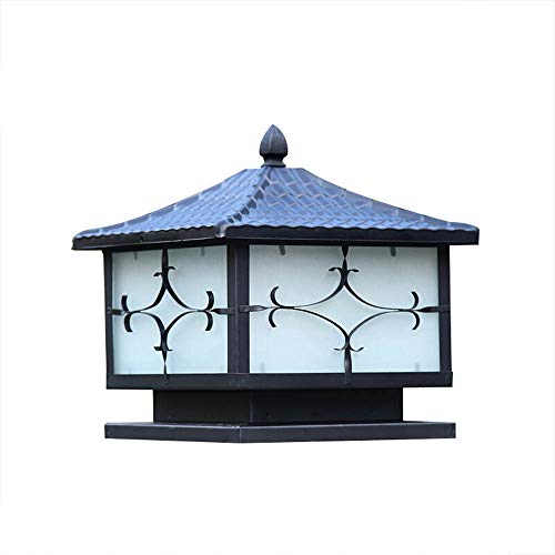 Qianqiusui Street Light，Vintage Column Headlight European Column Headlight Iron Wonderful Garden Decoration Light Garden Column Headlights (Color : Black, Size : 50×50×49cm)
