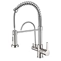 3-in-1 Brushed Nickel Kitchen Sink Faucet with Pull-Out Sprayer | Reverse Osmosis & Water Filter Compatible | Solid Brass Spring Drinking Water,Dual Handle RO Faucet for Sink (Brushed Nickel)