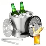 DUBUOZA 2.0 L Cubiteras Acero Inoxidable, Cubitera Hielo con Tapa, Pinzas y Rejilla de Goteo,Cubiteras para Hielo con Tapa para Fiestas,Cerveza,Cócteles,Vino Frío