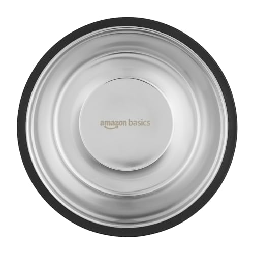 Image of Amazon Basics Adjustable Double Diner for Pet Food and Water | 1500 ml Each | Two Removable Stainless Steel Bowls | Cat and Dog Food Bowl | Adjustable Height | Extra Rubber Support | H-Base