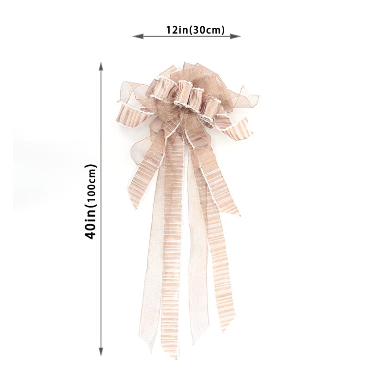 Christams Tree Topper Bow, Large Rose Gold Bows Burlap Decorative Bows for Xmas Holiday Thanksgiving Indoor Outdoor Ornament Gift Bow