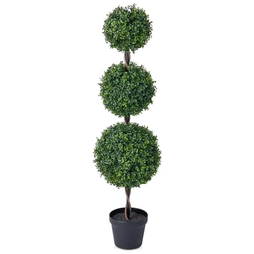Image of VeriNatural Artificial Boxwood 3-Ball Outdoor Topiary Trees - 120cm Tall Fake Plants in Pots - UV Resistant Large Decor Green Plastic Faux Plant for Garden Indoor Outdoor Front Door Porch,1Pcs