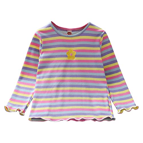 Baby Toddlers Long Sleeve Shirts Little Kid Cotton Rainbow Striped Crew Neck Blouse Top Girls Undershirts Fall