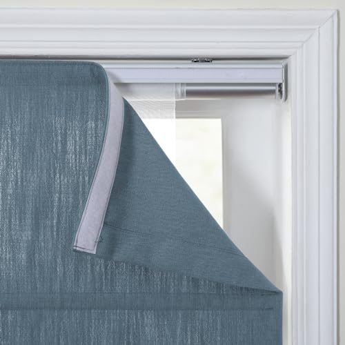 Image of TWOPAGES Isabella No Drill Cordless Roman Shade Linen Textured Cotton Roman Blind for Windows, Custom Made Room Darkening Blackout Roman Window Shade, Hardware Included, Sea Port, 1 Piece
