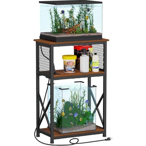 Snughome 10 Gallon Fish Tank Stand with Power Outlets, Aquarium Stand with Storage, 3 Tier Heavy Metal Reptile Tank Stand Fish Tank Shelf 20.47