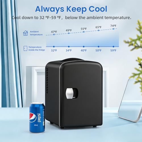 Image of Antarctic Star Compact Refrigerator, Portable Mini Fridge, Skin Care 4L Capacity /6 Cans, for Bedroom, Car, Office & Dorm, Small Cooler for Cosmetics, Beverage and Food, Black