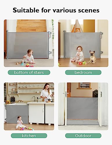 Momcozy Automatischer Verriegelung Treppenschutzgitter Ausziehbar für Baby, Haustier Türschutzgitter, Kinderschutzgitter, Einhändig Öffnen,0-140 cm, Geeignet für Treppen/Türen/Innen & Außen
