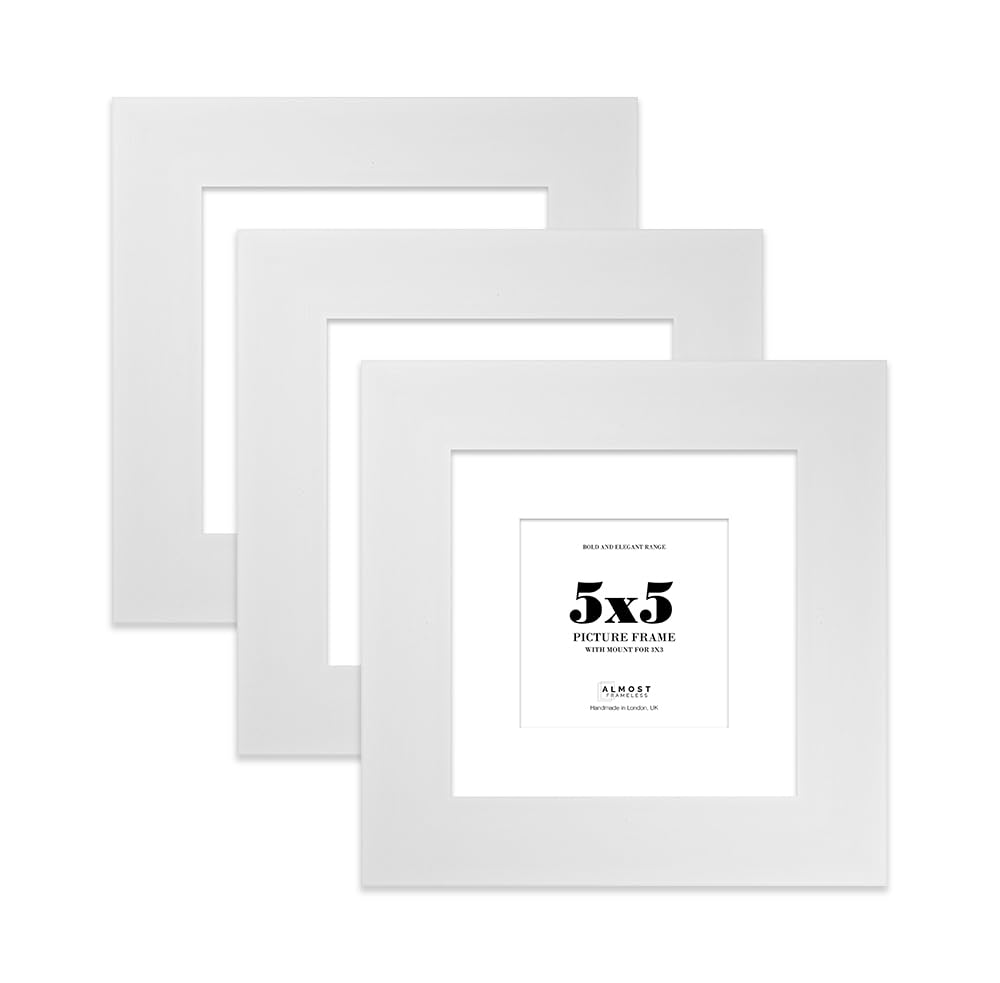 5x5" White Square Frame With Mount for 3x3" Pictures 28mm Edge Frame Display with Wall Hooks and Kickstand, 3 Pack