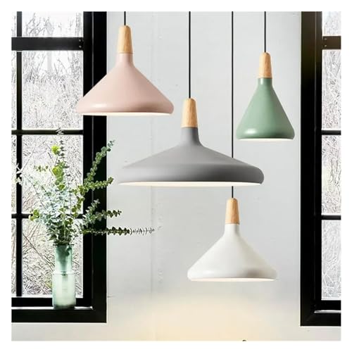 Suspension Macaron Gris Grand en Bois et Lampe LED pour Salon