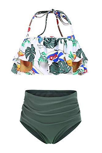 Image of Girls Two Piece Bikini Swimsuits Striped Ruffle Swimwear Falbala Bathing Suit Set