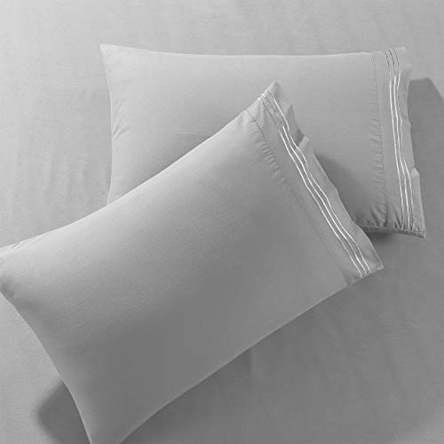 Pure Bedding Bed Sheets - Full Sheet Set [6-Piece, Light Grey] - Hotel Luxury 1800 Brushed Microfiber - Soft And Breathable - Deep Pocket Fitted Sheet, Flat Sheet, Pillow Cases #TOP1