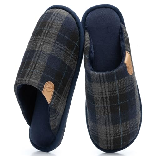 GOEWY Men's Slippers Cozy House Slippers, Warm Soft Indoor Outdoor Cotton Slipper for Men with Memory Foam Gifts for Men Him Dad Blue-9-10